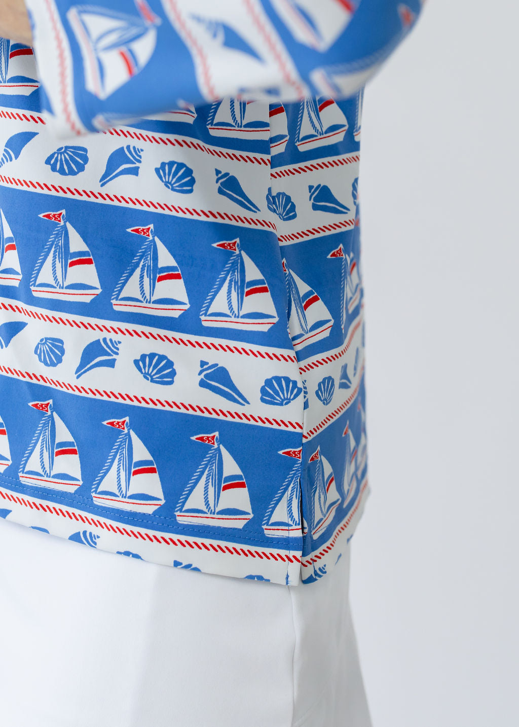 Polo 3/4 Sleeve Top - Sailboats & Shells