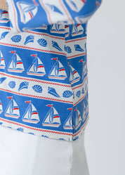 Polo 3/4 Sleeve Top - Sailboats & Shells