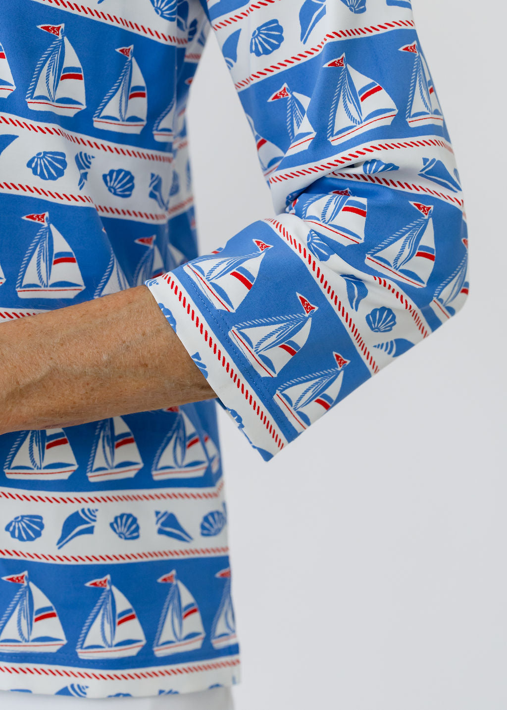 Polo 3/4 Sleeve Top - Sailboats & Shells