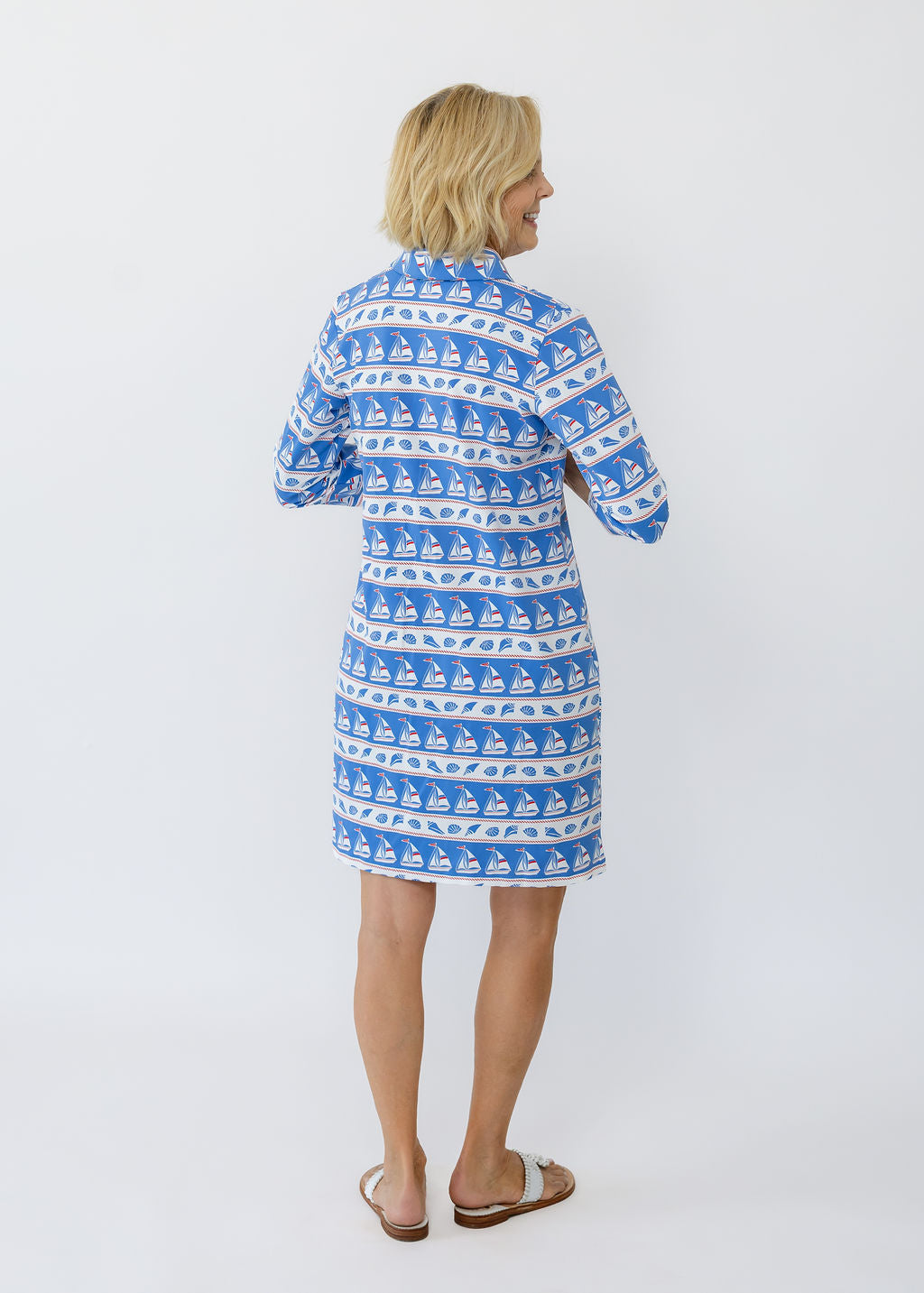 Polo 3/4 Sleeve Dress - Sailboats & Shells  sailor-sailor Clothing