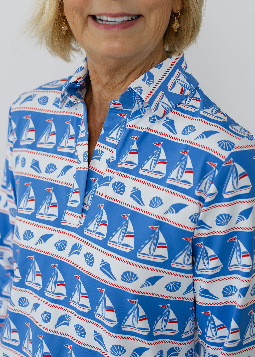 Polo 3/4 Sleeve Dress - Sailboats & Shells