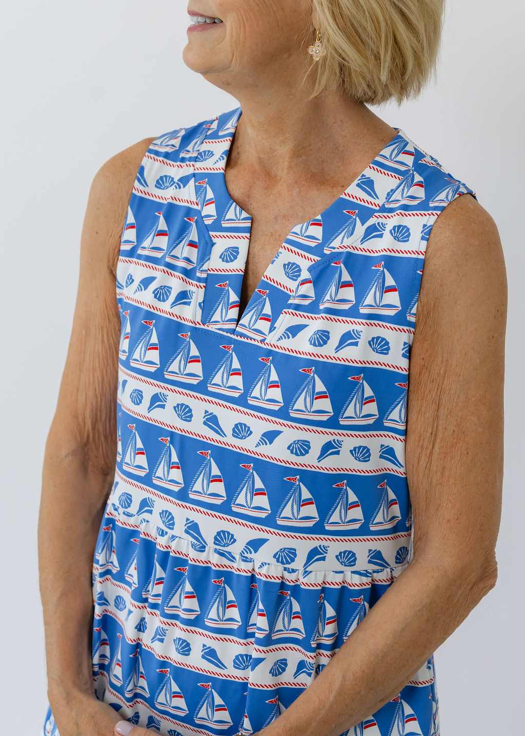 Louisa Sleeveless Dress - Sailboats & Shells
