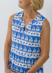 Louisa Sleeveless Dress - Sailboats & Shells