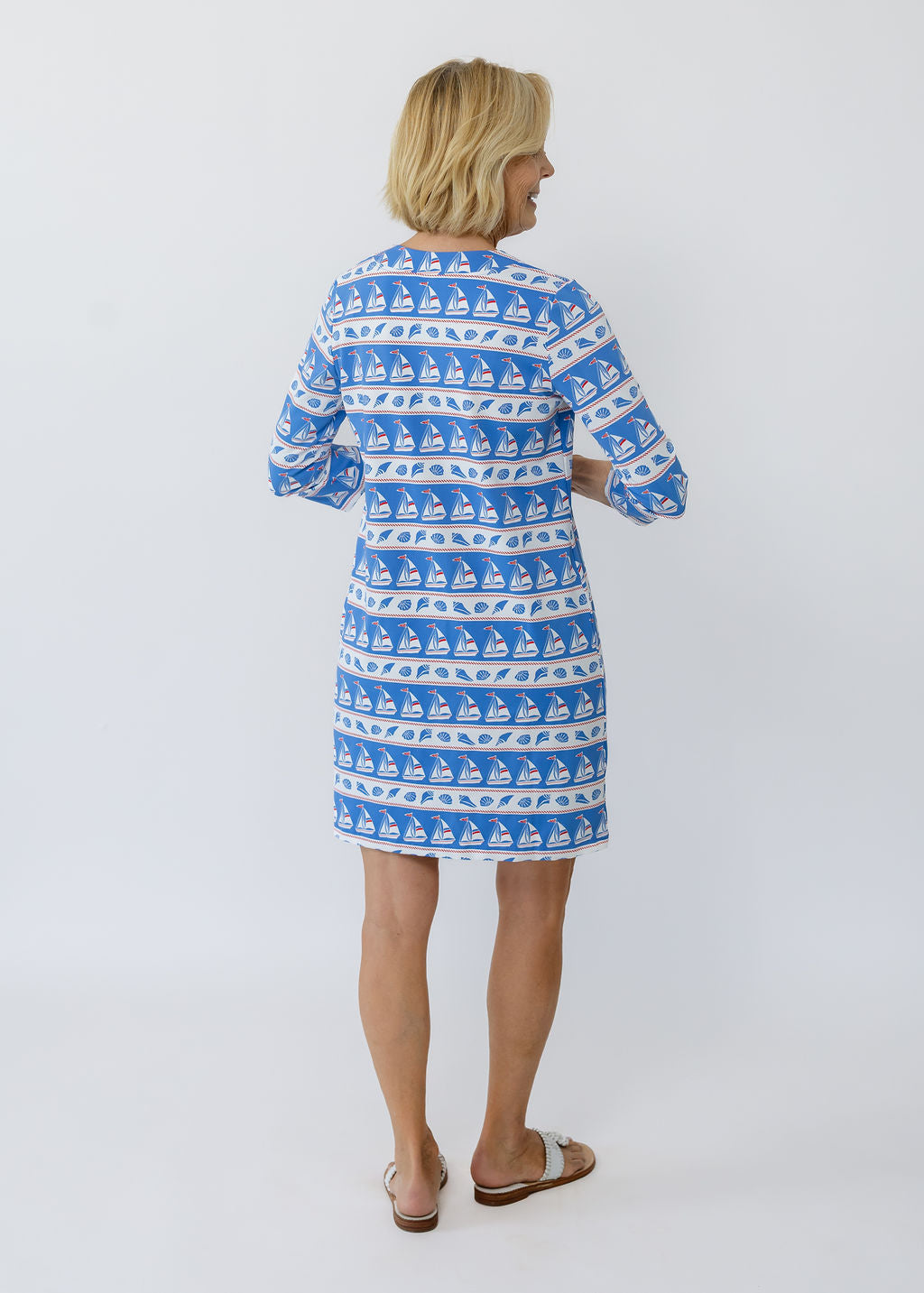 Lucille 3/4 Sleeve Dress - Sailboats & Shells