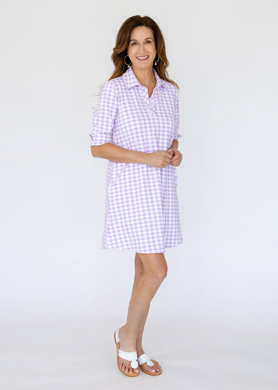 Lizzie Dress - Gingham Lavender/White