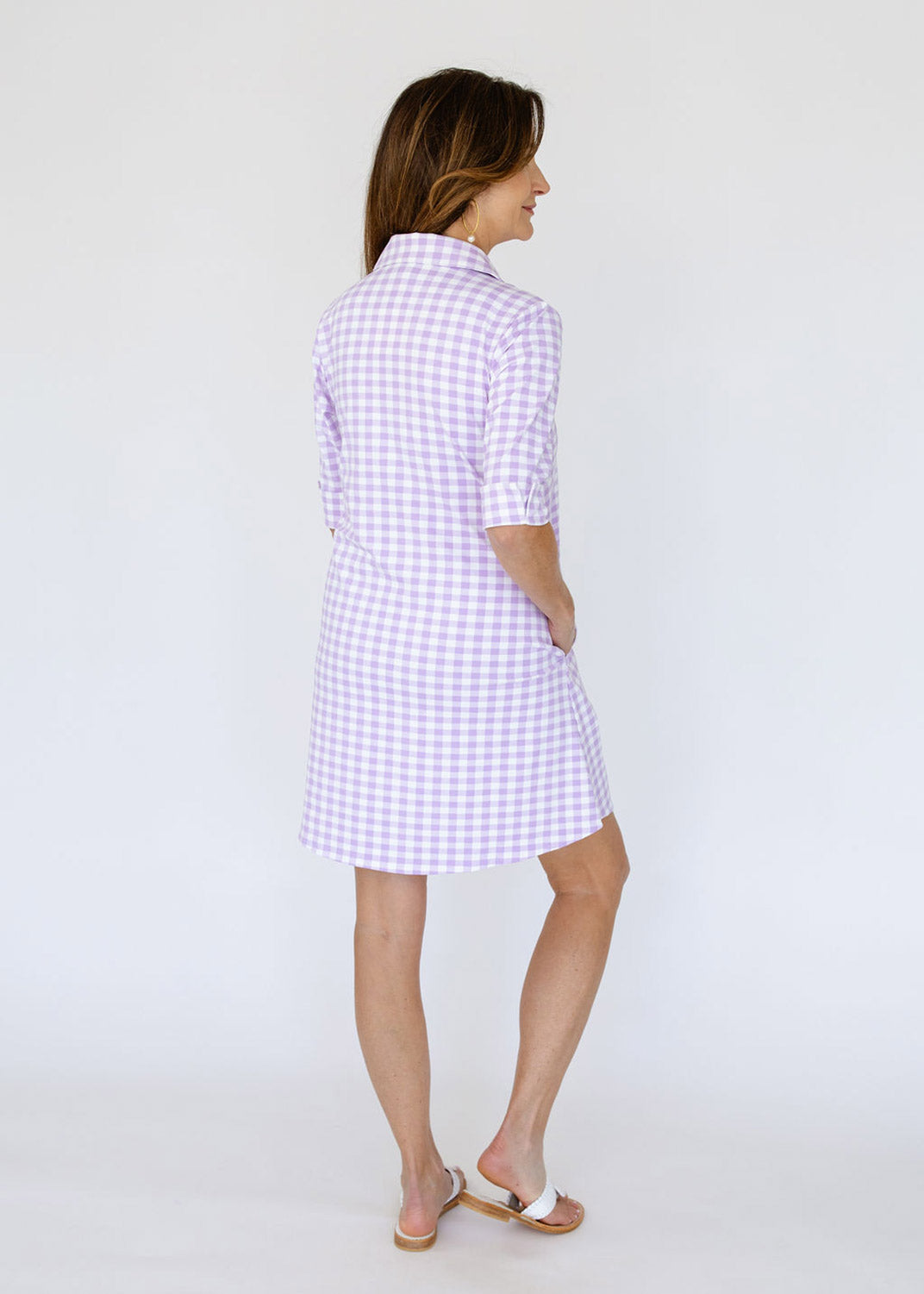 Lizzie Dress - Gingham Lavender/White