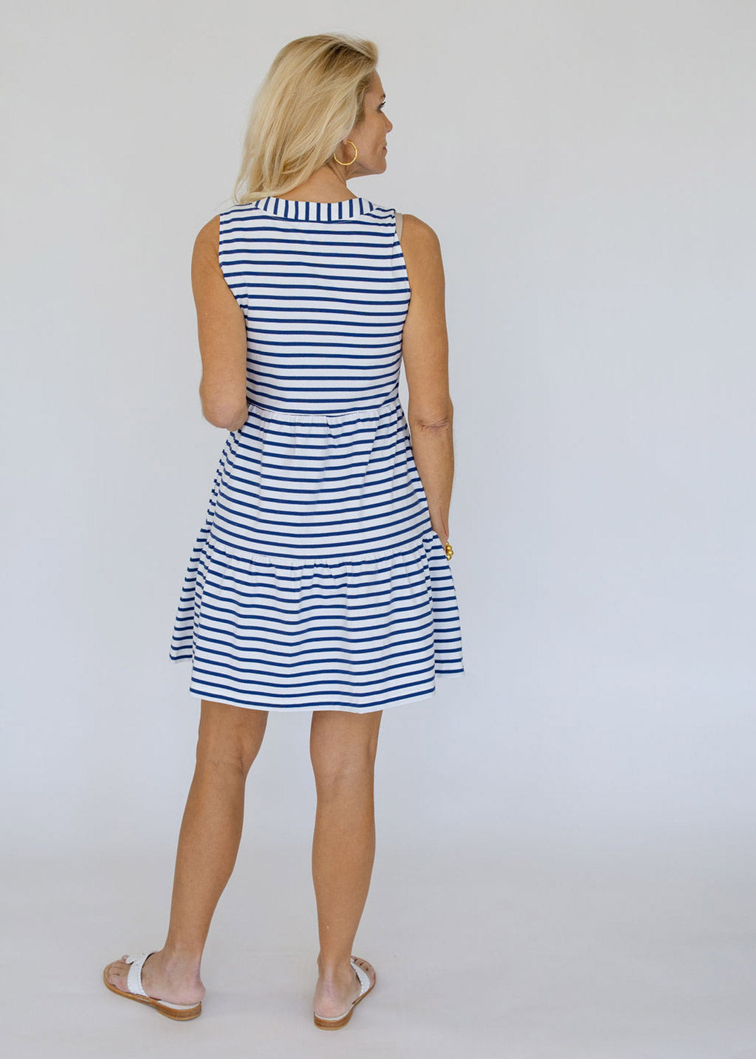 white christmas dresses Avaleigh Cotton Midi Dress in Oxford Stripe Blue