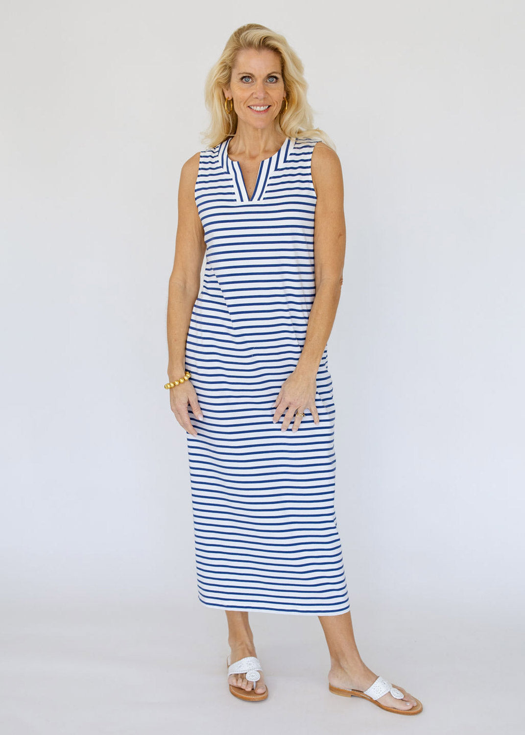 Lucille Maxi - Cotton True Navy/White Breton Stripe