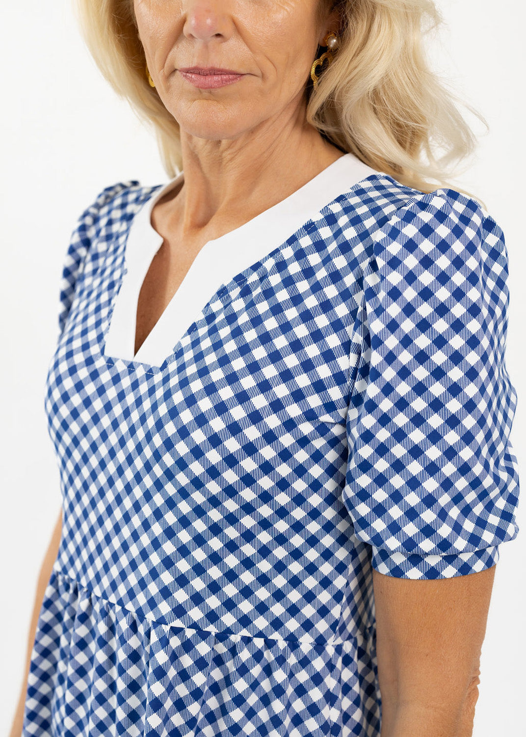 gingham short sleeve dress Sunshine Tienda Getaway Mini Dress, Size XS, Navy/White