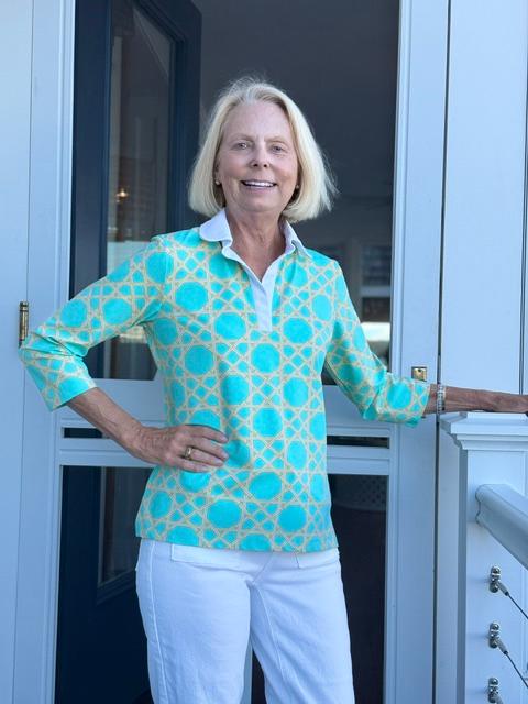 Polo 3/4 Sleeve Top - Large Bamboo Green/Tan FINAL SALE