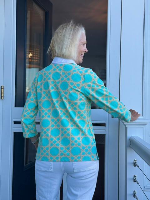 Polo 3/4 Sleeve Top - Large Bamboo Green/Tan FINAL SALE