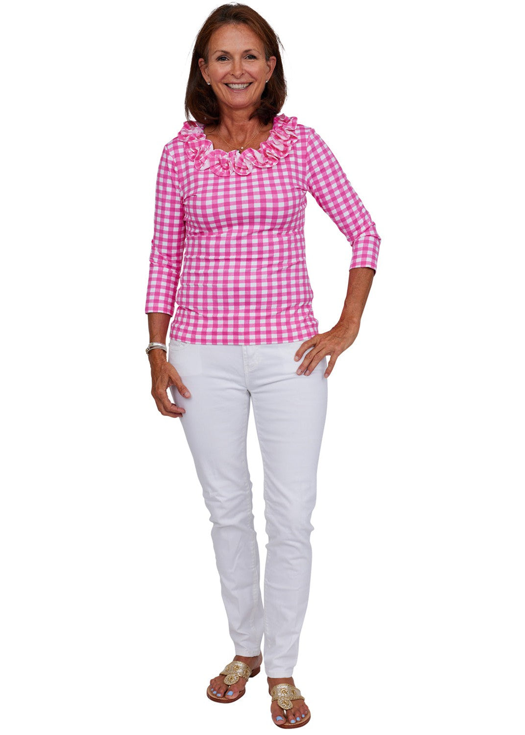 Cricket Top 3/4- Gingham Check Pink