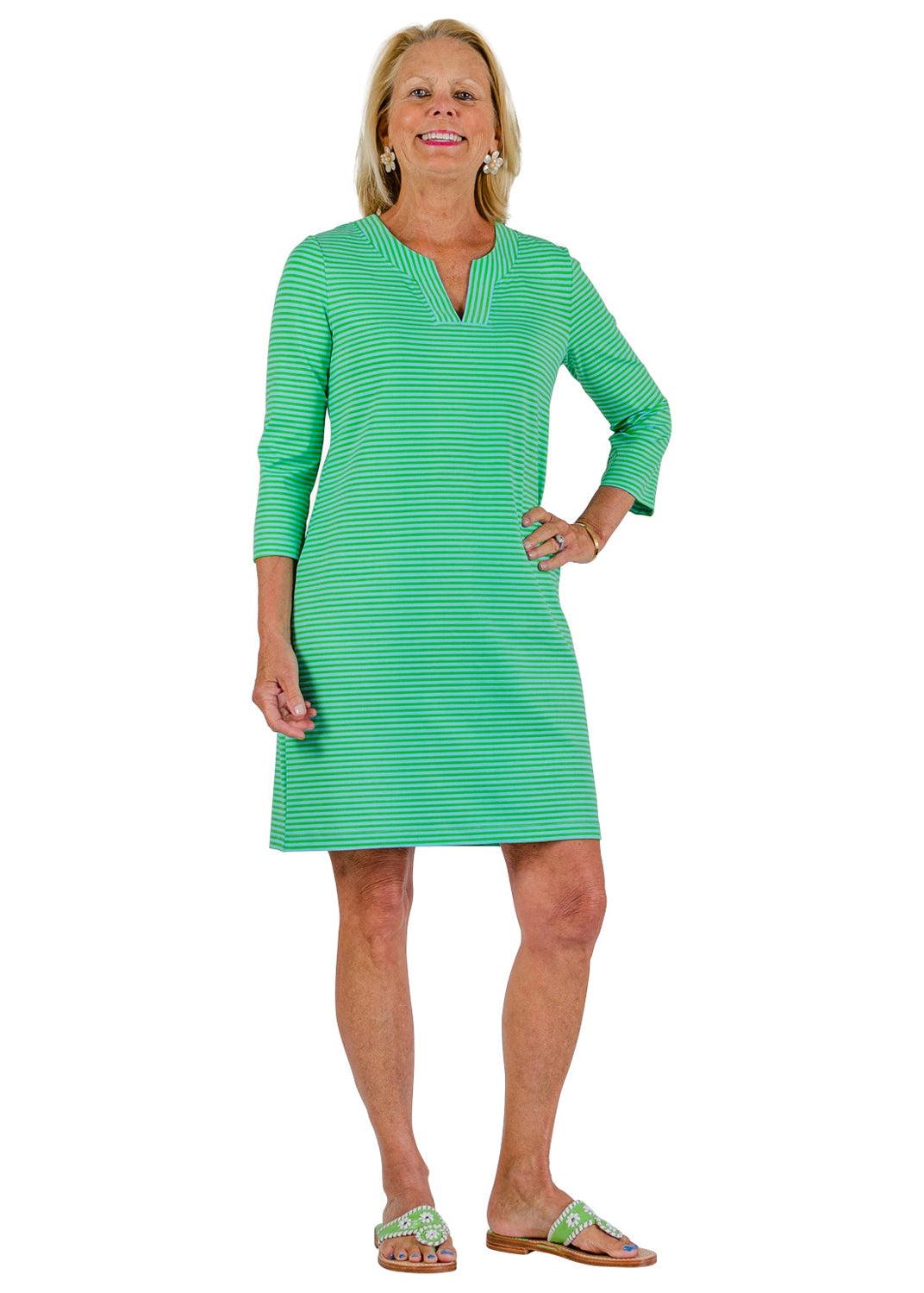 Lucille Dress 3/4 - Juicy Stripe Turq/Green