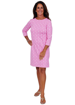 Marina 3/4-Length Sleeve Dress - 37" length- Boca Grande Cane Pink