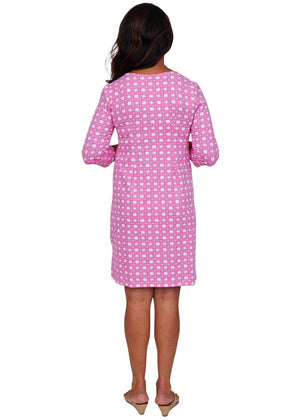 Marina 3/4-Length Sleeve Dress - 37" length- Boca Grande Cane Pink-2