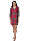 Lucille 3/4 Sleeve Dress - Red Plaid Nylon