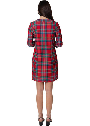 Lucille 3/4 Sleeve Dress - Red Plaid Nylon-2