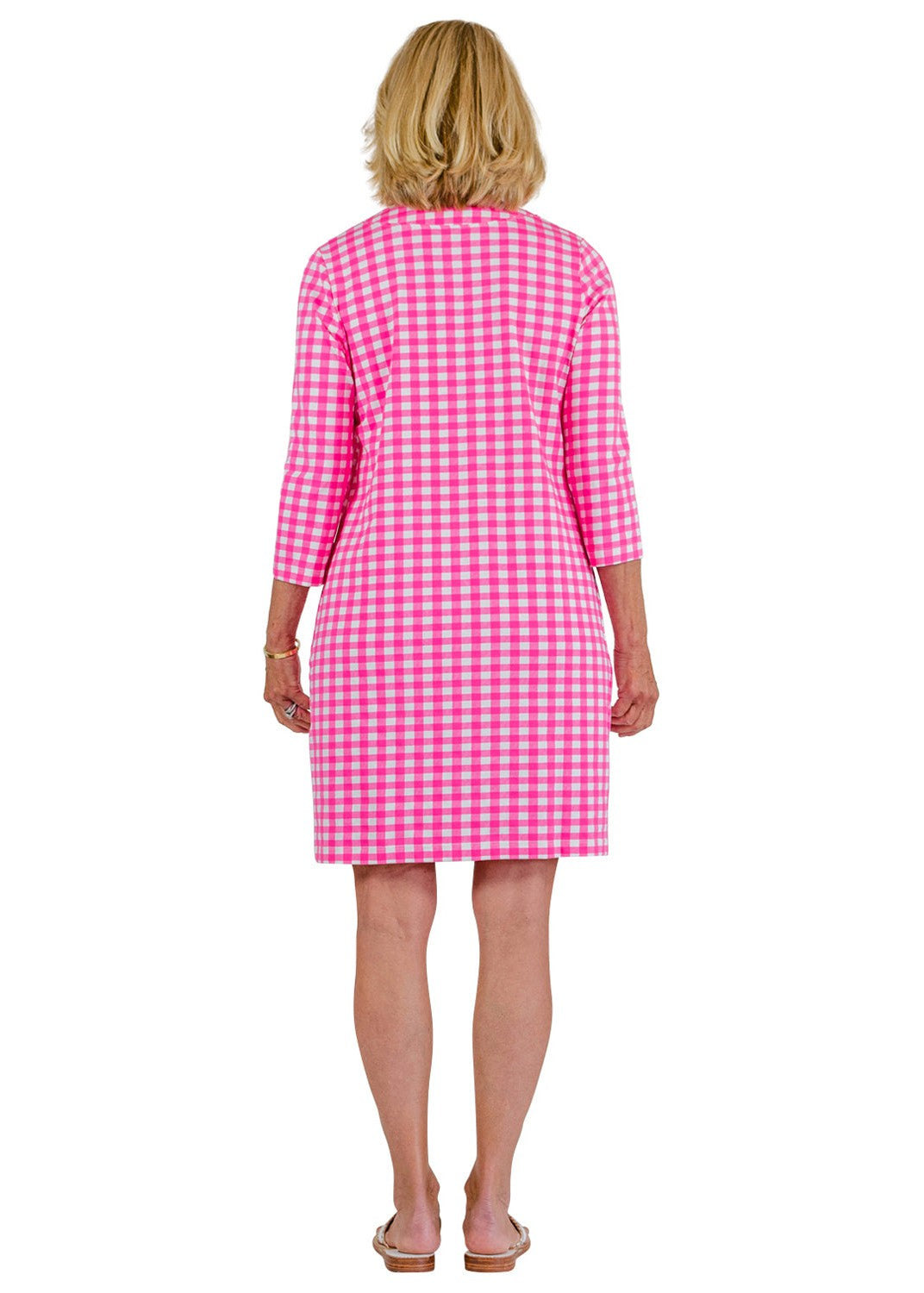 Lucille 3/4 Sleeve Dress - Gingham Hot Pink/White XS Lucille 3/4 Sleeve Dress - Gingham Hot Pink/White XS