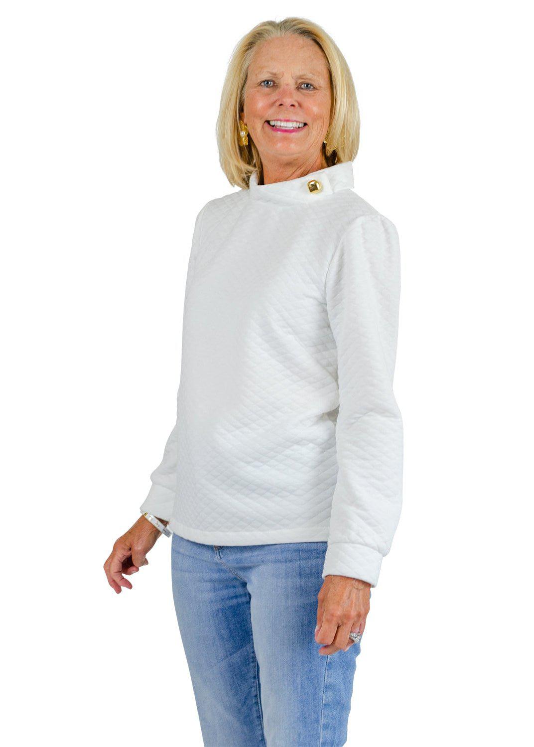 Camilla Top - White Quilted Knit