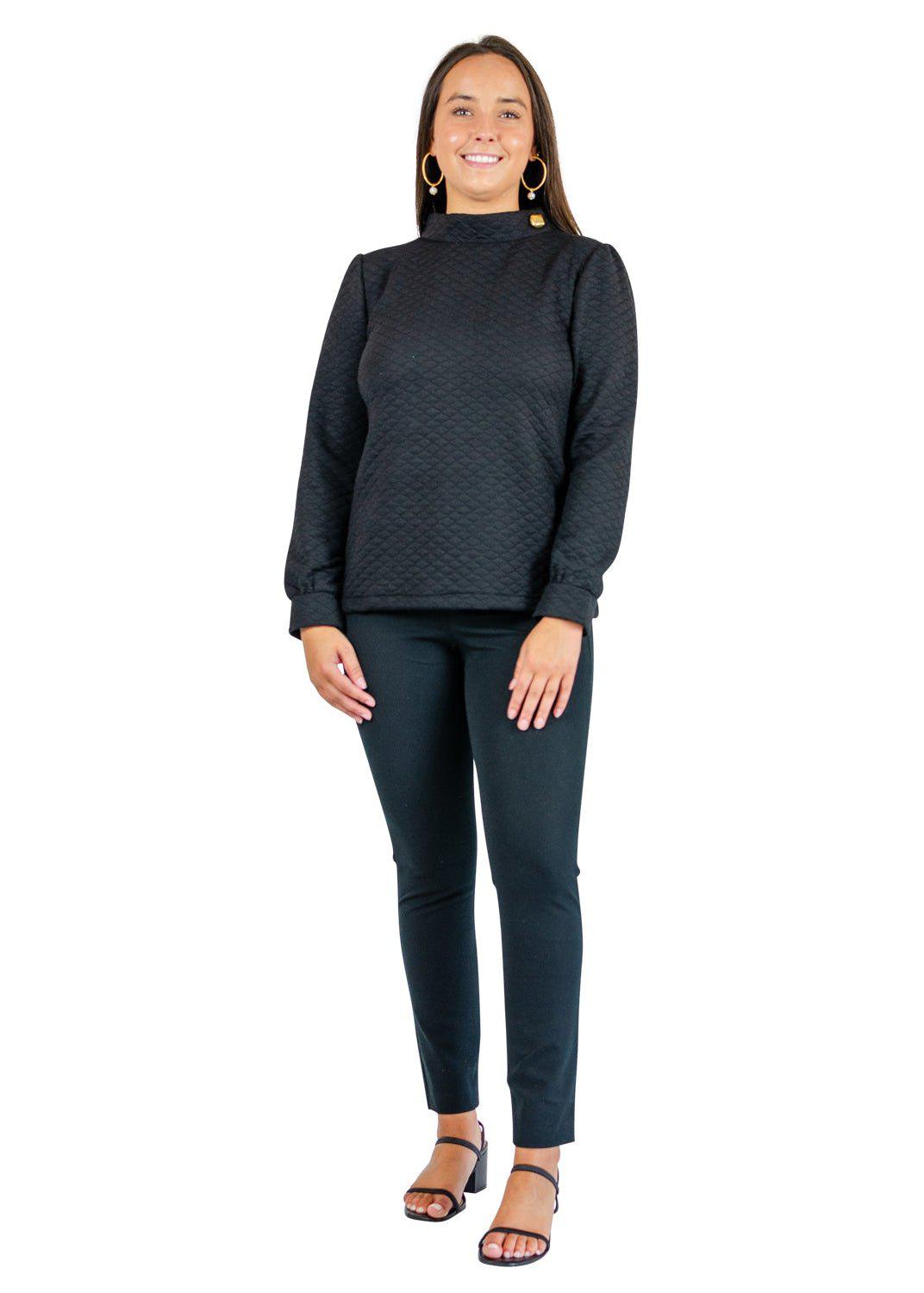 Camilla Top - Black Quilted Knit