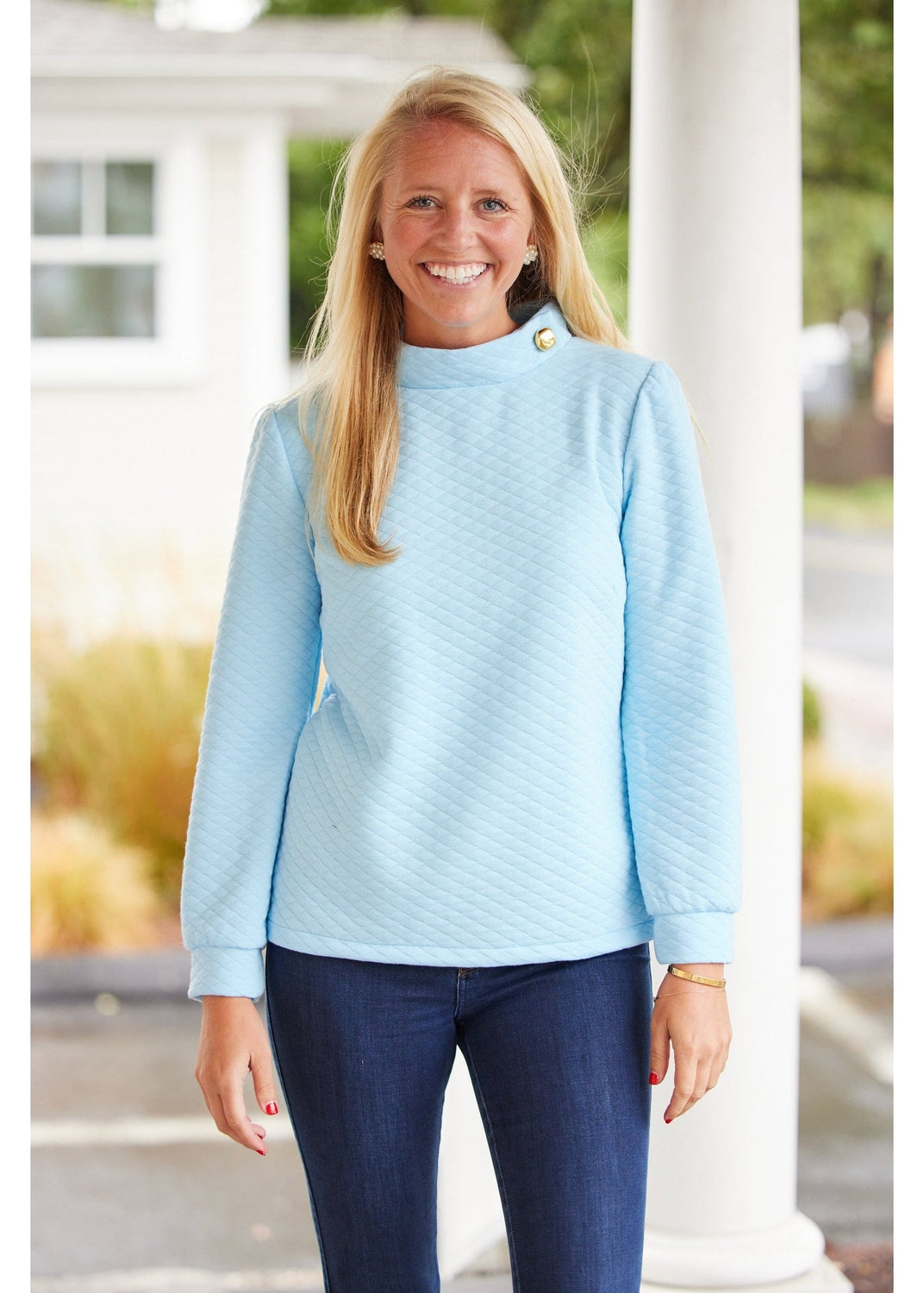 Camilla Top - Light Blue Quilted Knit - FINAL SALE