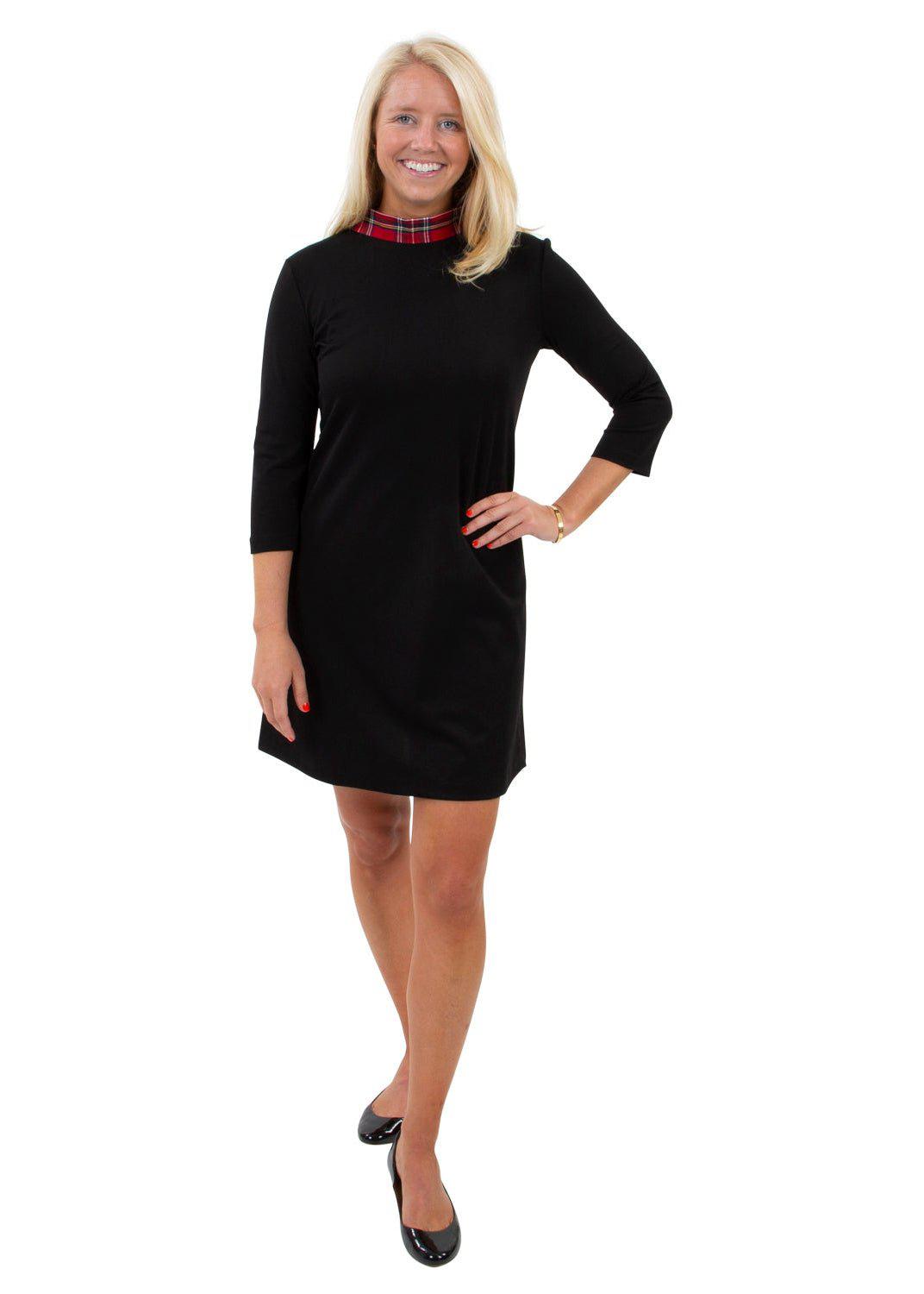 Molly Bow Back Dress 3/4 - Black/Red Plaid Bow