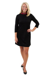 Molly Bow Back Dress 3/4 - Black/Red Plaid Bow