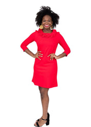 Cricket Dress 3/4 Sleeve - Red Ponte- FINAL SALE