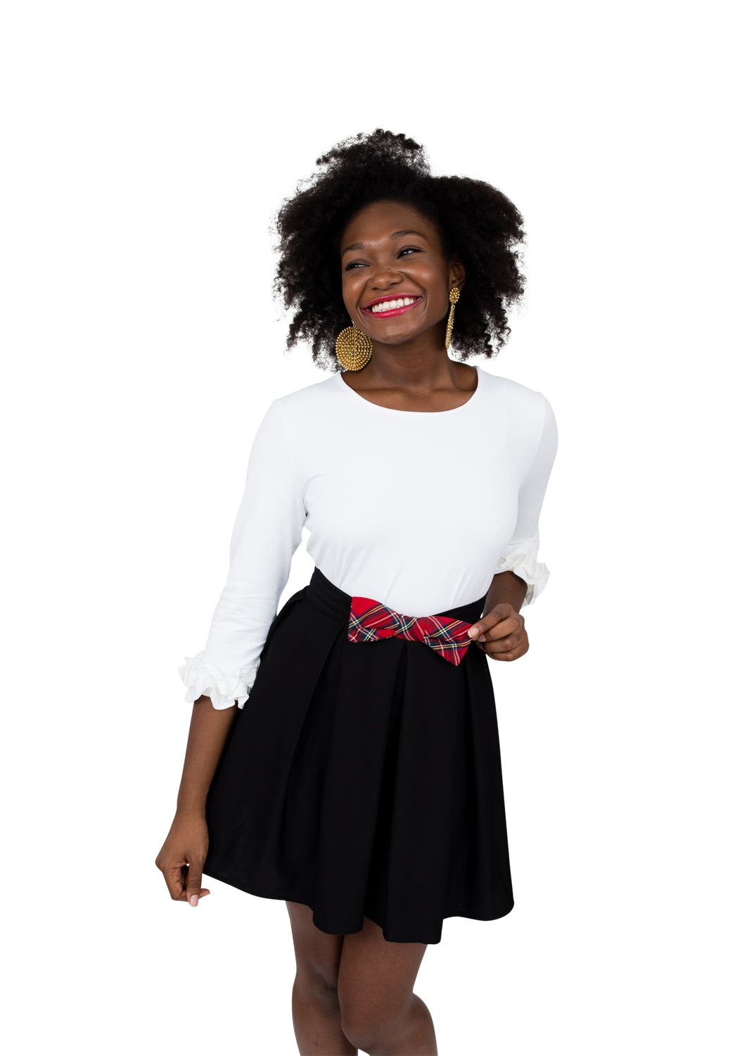 Party Skirt - Black With Red Plaid Bow
