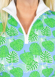 Blue & Green Britt 3/4 Sleeve Top in a Palm Print 3