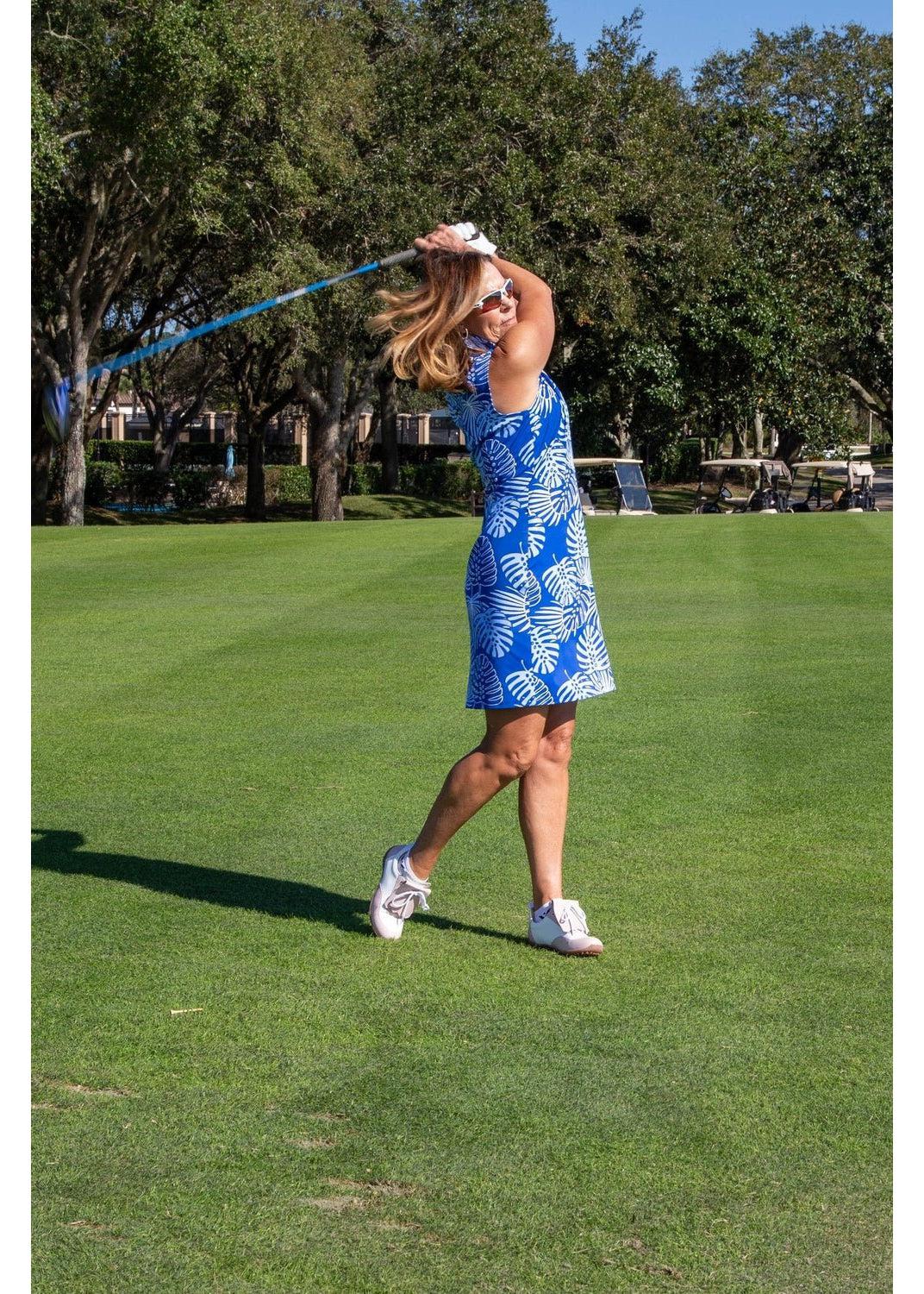 Britt Sleeveless Dress - 2 Blue Resort Palms- FINAL SALE-2