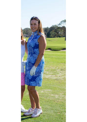 Britt Sleeveless Dress - 2 Blue Resort Palms- FINAL SALE
