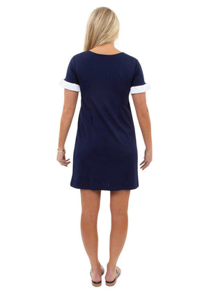 Coco Dress - Solid Navy/White Ruffle Sleeve-2