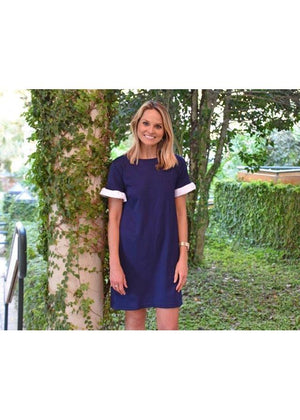 Coco Dress - Solid Navy/White Ruffle Sleeve