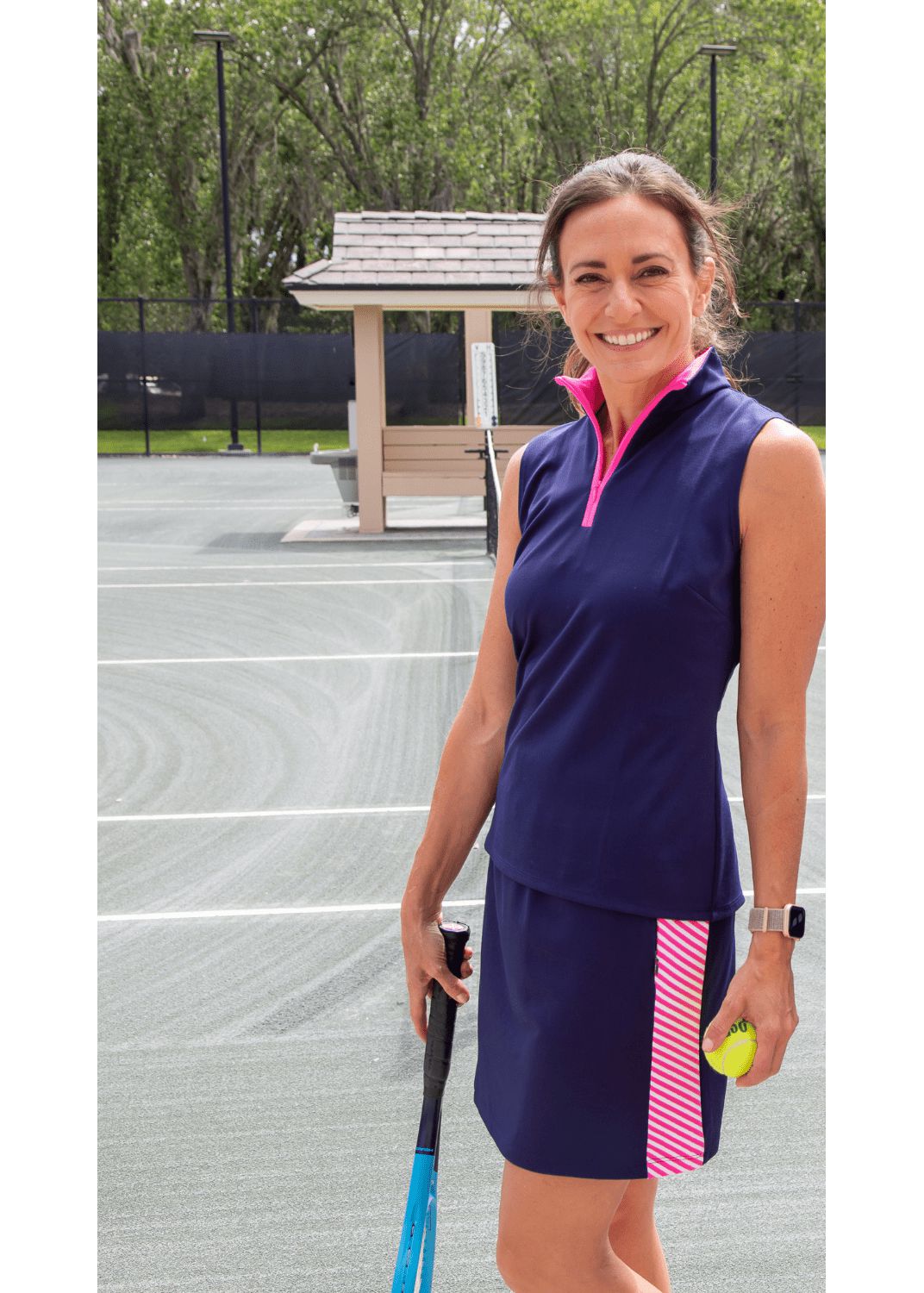 Country Club Skort 17" - Solid Navy/Pink/White Stripe-2