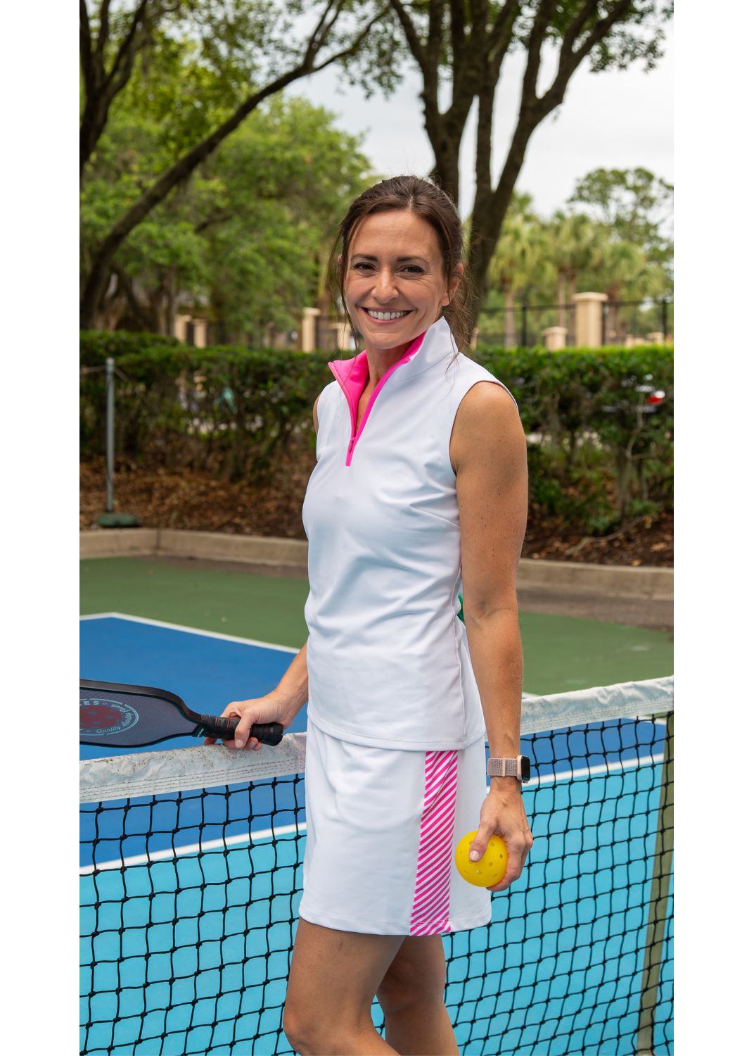 Country Club Skort 17" - Solid White/Pink/White Stripe
