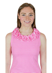 Cricket Sleeveless Dress - Stripe Hot Pink/White
