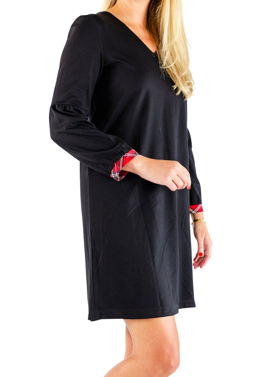 Charlotte Dress - Black/Red Plaid Cuff