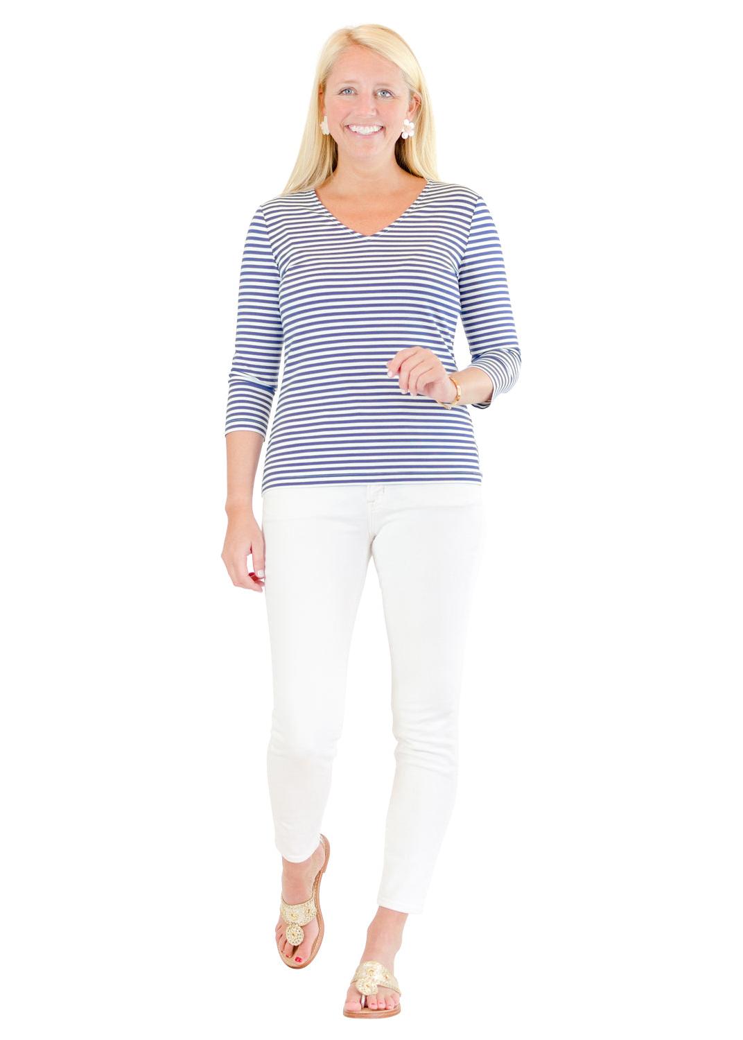 V-Crew Tee-Juicy Stripe True Blue