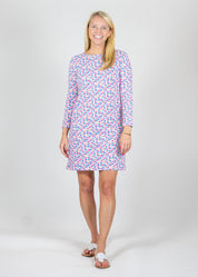 Marina Full Sleeve Dress - Field of Dahlias Blue/Pink
