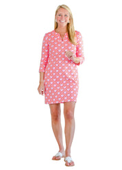 Lucille Dress 3/4-Bamboo Circles Pink/Orange - FINAL SALE