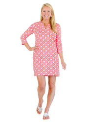 Lucille Dress 3/4-Bamboo Circles Pink/Orange