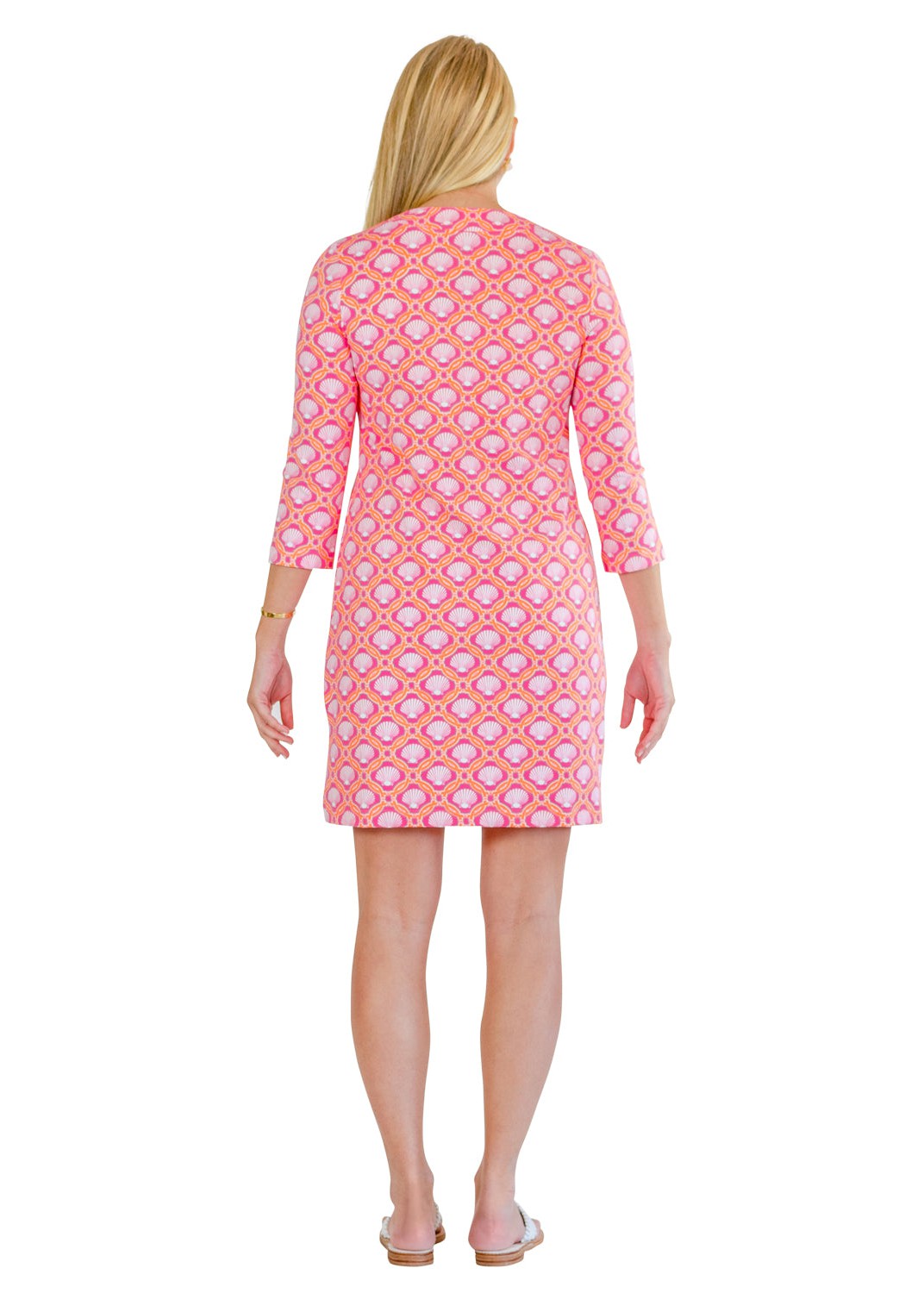 Lucille Dress 3/4-Bamboo Circles Pink/Orange - FINAL SALE-2