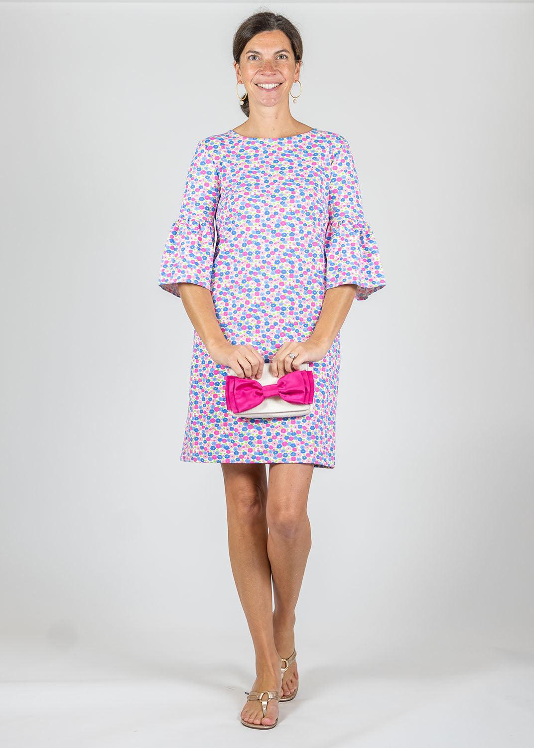 Berkley Dress - Field of Dahlias Blue/Pink - FINAL SALE