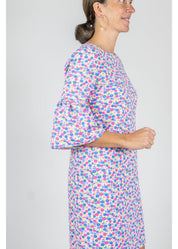 Berkley Dress - Field of Dahlias Blue/Pink - FINAL SALE