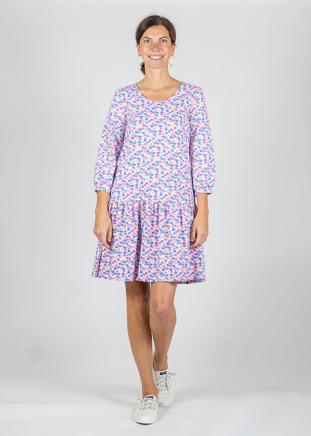 Bridget Dress - Field of Dahlias Blue/Pink - FINAL SALE