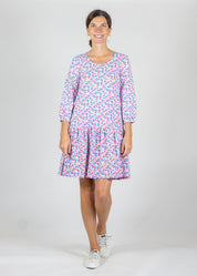 Bridget Dress - Field of Dahlias Blue/Pink - FINAL SALE