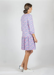 Bridget Dress - Field of Dahlias Blue/Pink - FINAL SALE