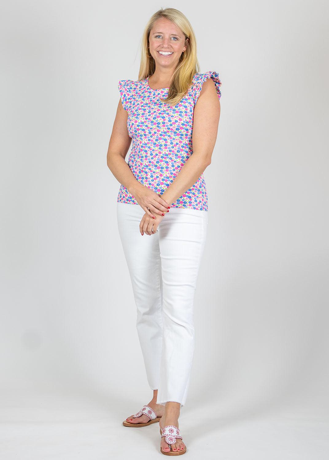 Jojo Top - Field of Dahlias Blue/Pink - FINAL SALE
