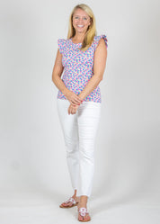 Jojo Top - Field of Dahlias Blue/Pink - FINAL SALE